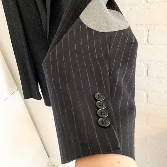 Paoletti x Marzotto Men’s/Unisex Blazer Pinstripe Elbow patches Navy/Gray Sz 44R - Picture 6 of 15